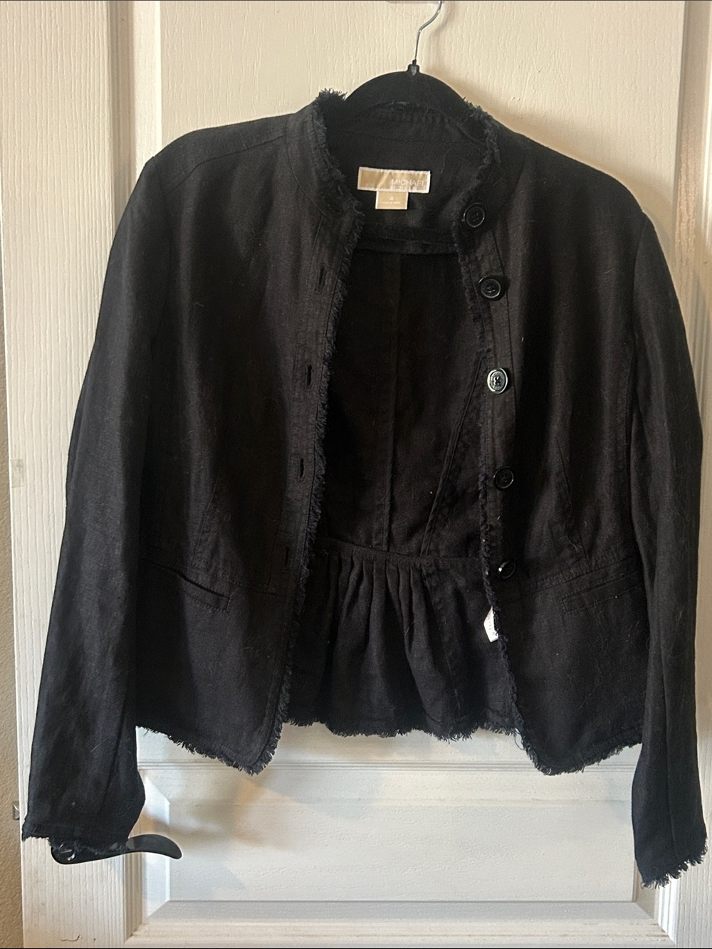 Michael Kors Black Frayed-Edge Button Front Blazer
